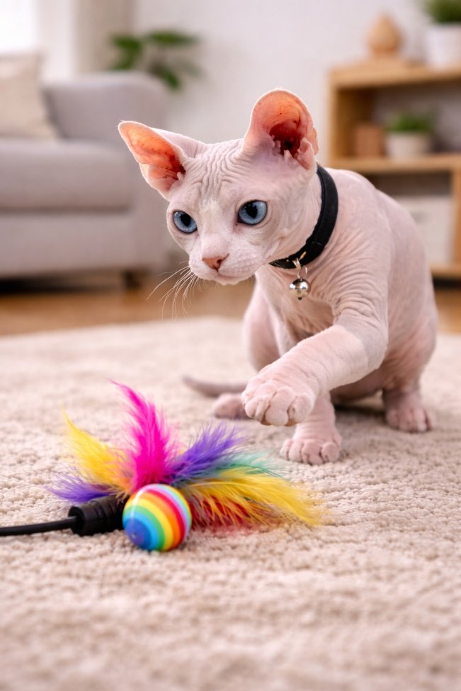 Gato deitado no chão perto de brinquedo O conteúdo gerado por IA pode estar incorreto.