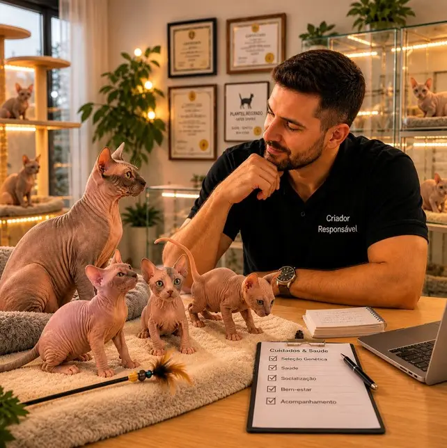 Criação com amor e carinho - Sphynx feliz no Gatil Filhotes Nobres
