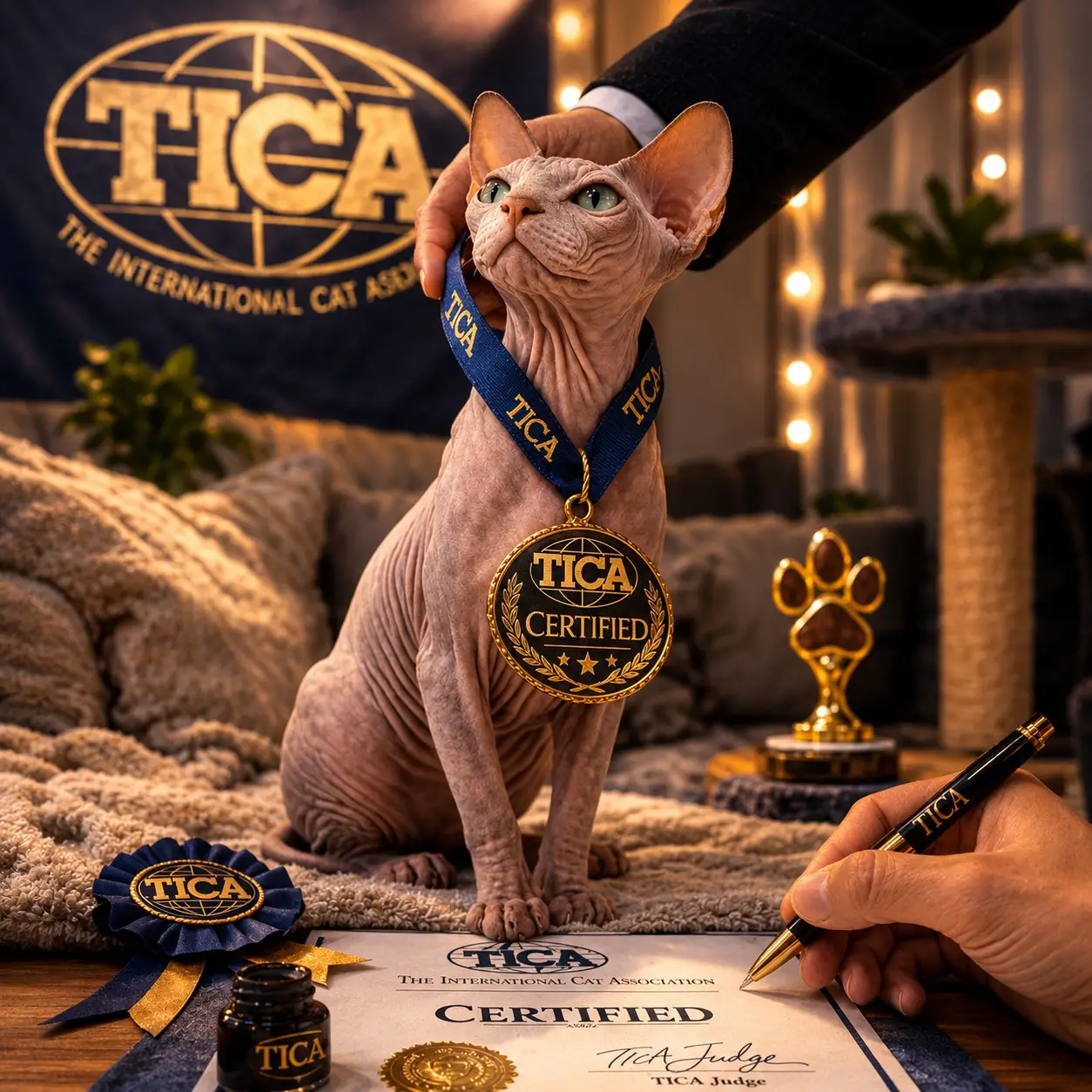 Pedigree TICA - documento oficial de raça para Sphynx do Gatil Filhotes Nobres