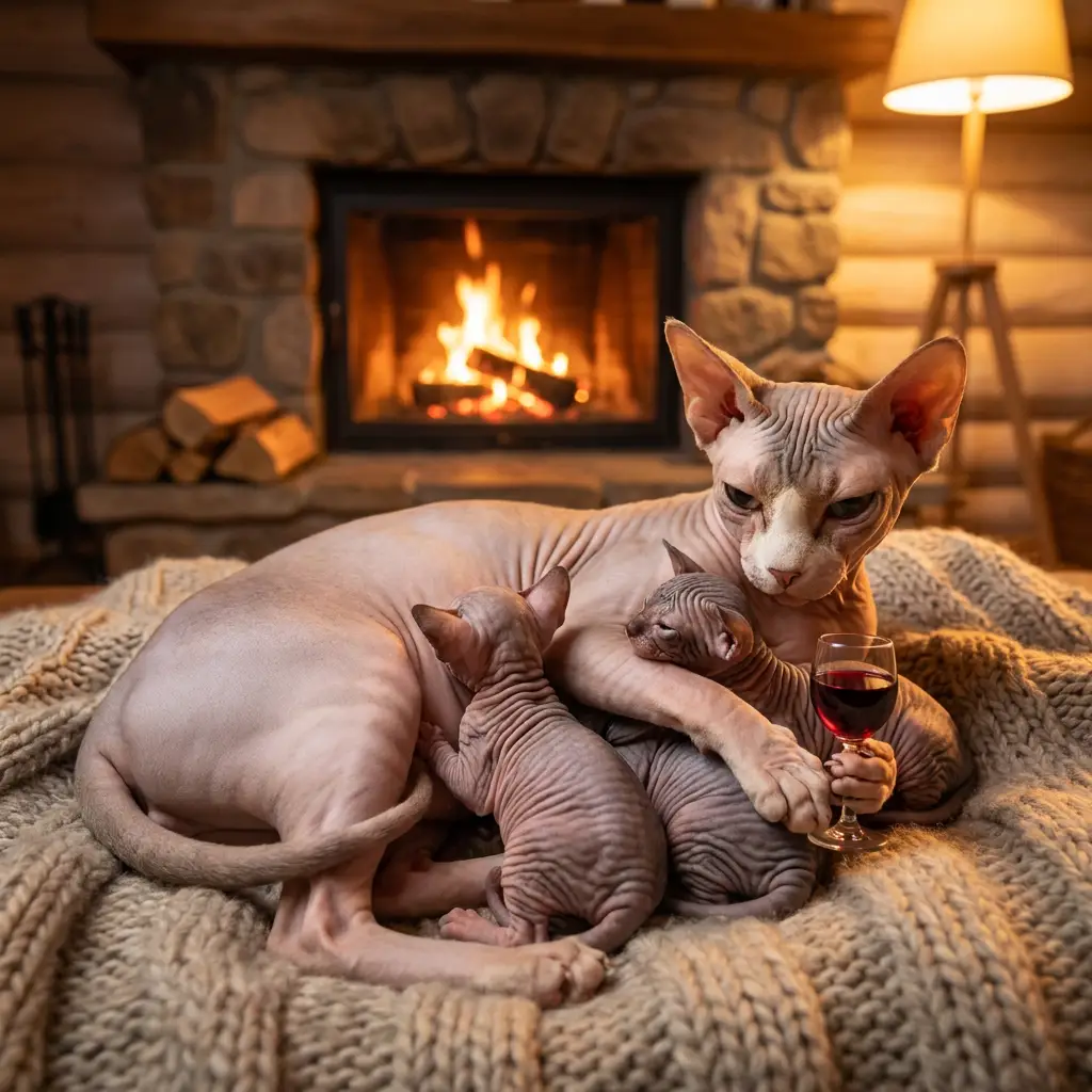 Gatos Sphynx sendo mantidos aquecidos - cuidados com temperatura