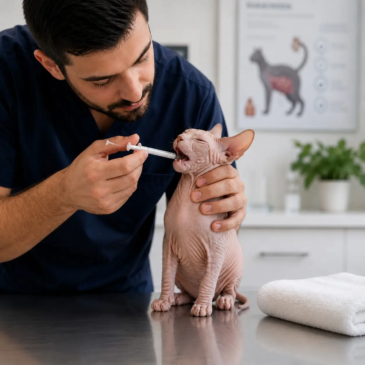 Vermifugação completa dos filhotes Sphynx, Bambino e Dwelf no Gatil Filhotes Nobres